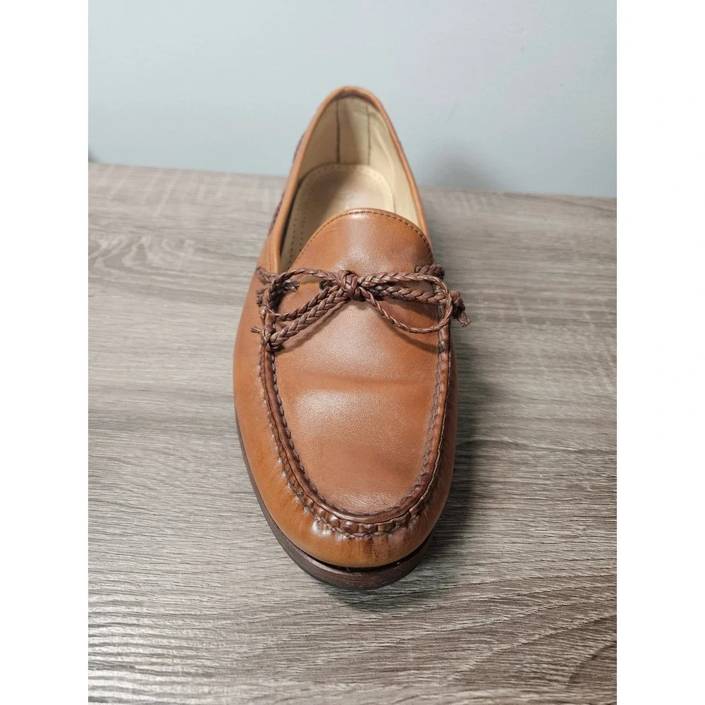 Allen Edmonds Colebrook Tan Leather Braided Bow Loafers Mens 9.5 D 91320 USA